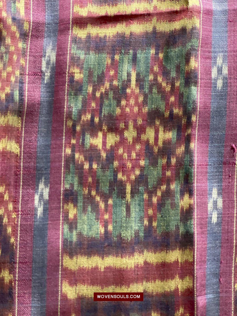 1511 Antique Cambodian Khmer Ikat Silk Sampot w Eight Motifs!-WOVENSOULS-Antique-Vintage-Textiles-Art-Decor