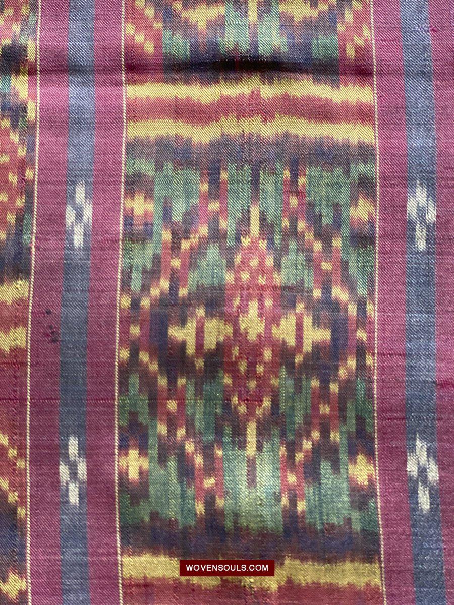 1511 Antique Cambodian Khmer Ikat Silk Sampot w Eight Motifs!-WOVENSOULS-Antique-Vintage-Textiles-Art-Decor