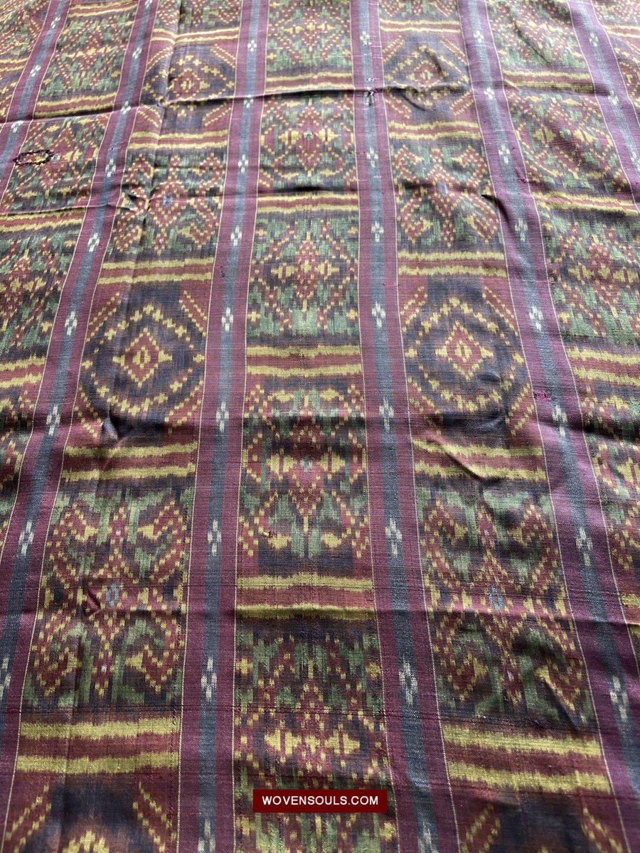1511 Antique Cambodian Khmer Ikat Silk Sampot w Eight Motifs!-WOVENSOULS-Antique-Vintage-Textiles-Art-Decor