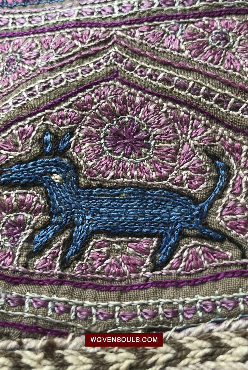 1515 Old Figurative Kashmir Silk Embroidered Amli Shawl-WOVENSOULS-Antique-Vintage-Textiles-Art-Decor