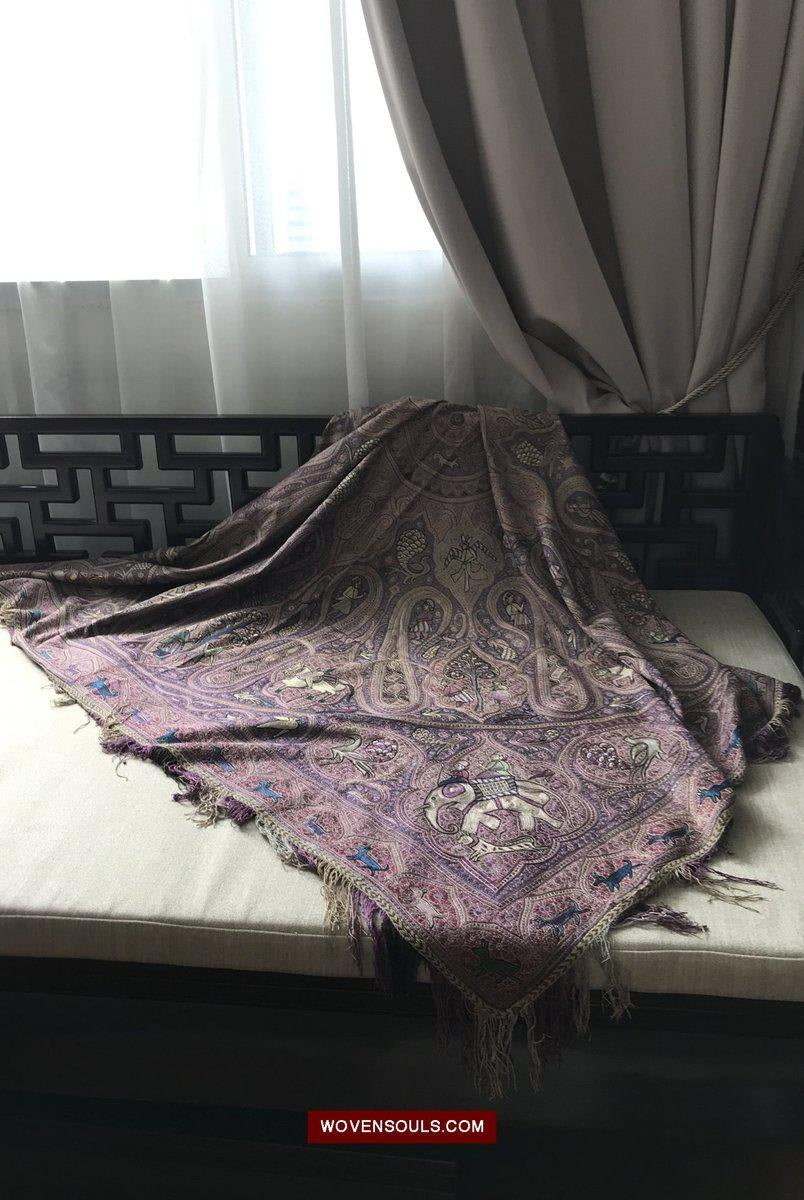 1515 Old Figurative Kashmir Silk Embroidered Amli Shawl-WOVENSOULS-Antique-Vintage-Textiles-Art-Decor
