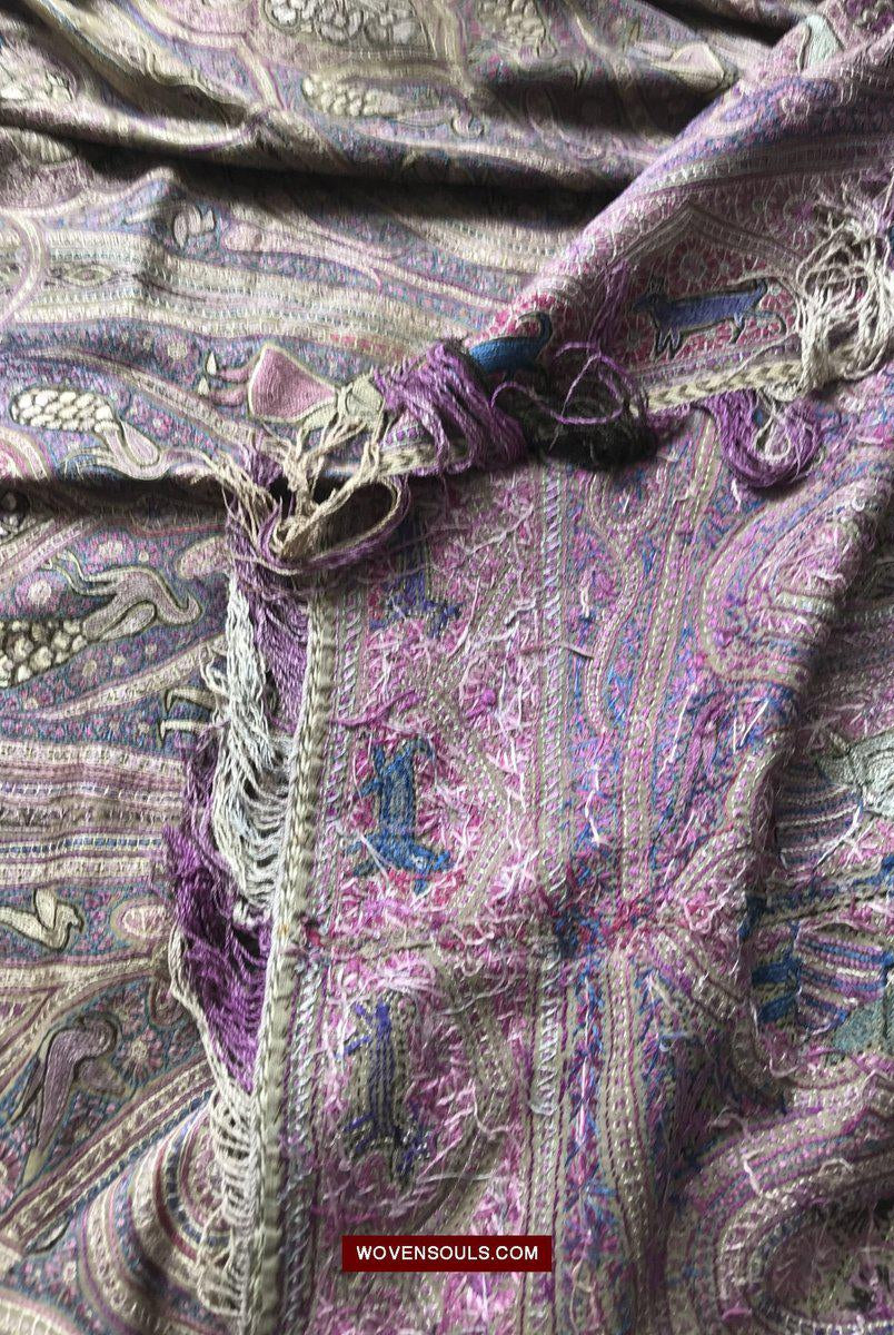 1515 Old Figurative Kashmir Silk Embroidered Amli Shawl-WOVENSOULS-Antique-Vintage-Textiles-Art-Decor