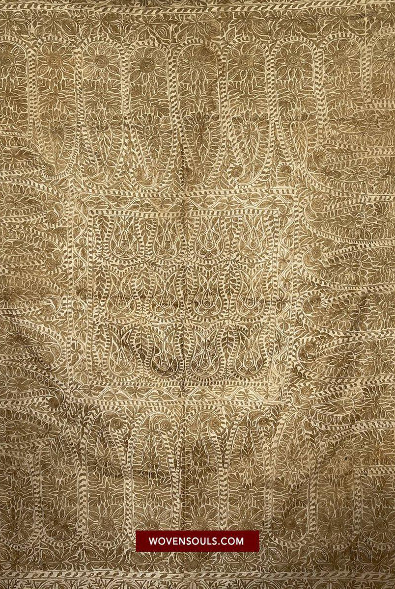 1516-A Rare Antique Dhaka Kashida Silk Embroidery-WOVENSOULS-Antique-Vintage-Textiles-Art-Decor