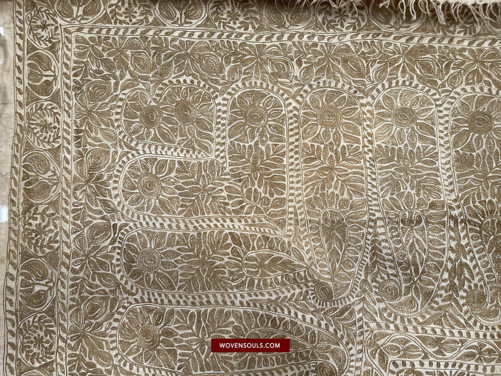 1516-A Rare Antique Dhaka Kashida Silk Embroidery-WOVENSOULS-Antique-Vintage-Textiles-Art-Decor