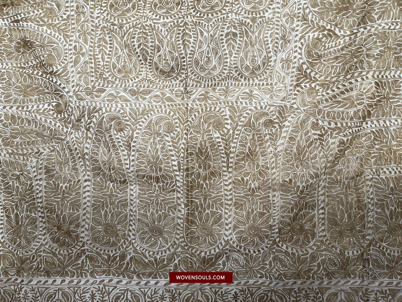 1516-A Rare Antique Dhaka Kashida Silk Embroidery-WOVENSOULS-Antique-Vintage-Textiles-Art-Decor