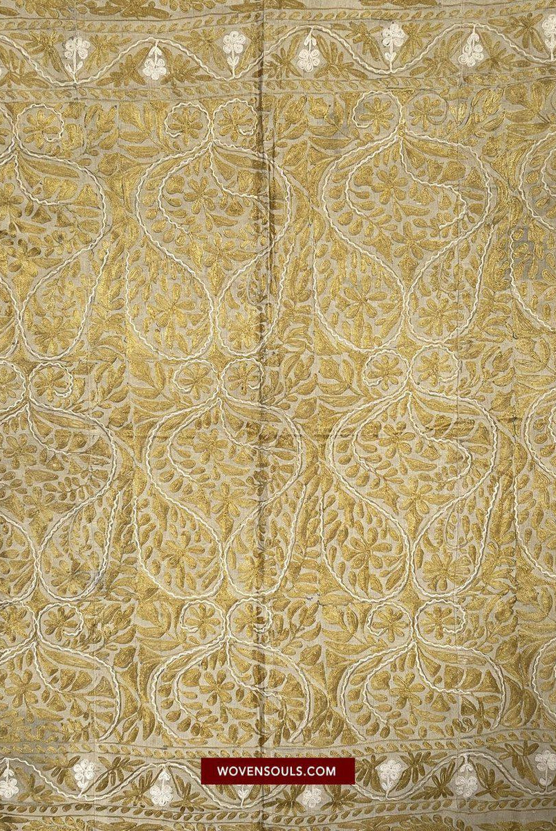 1516-B Rare Antique Dhaka Kashida Silk Embroidery-WOVENSOULS-Antique-Vintage-Textiles-Art-Decor
