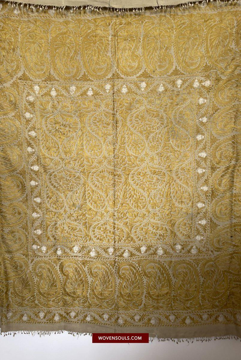 1516-B Rare Antique Dhaka Kashida Silk Embroidery-WOVENSOULS-Antique-Vintage-Textiles-Art-Decor