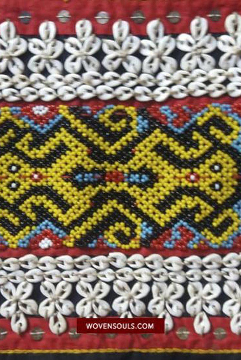 1521 Museum Quality Antique Iban Wedding Skirt Beaded Band Kain Lekok with Rare Motif-WOVENSOULS-Antique-Vintage-Textiles-Art-Decor