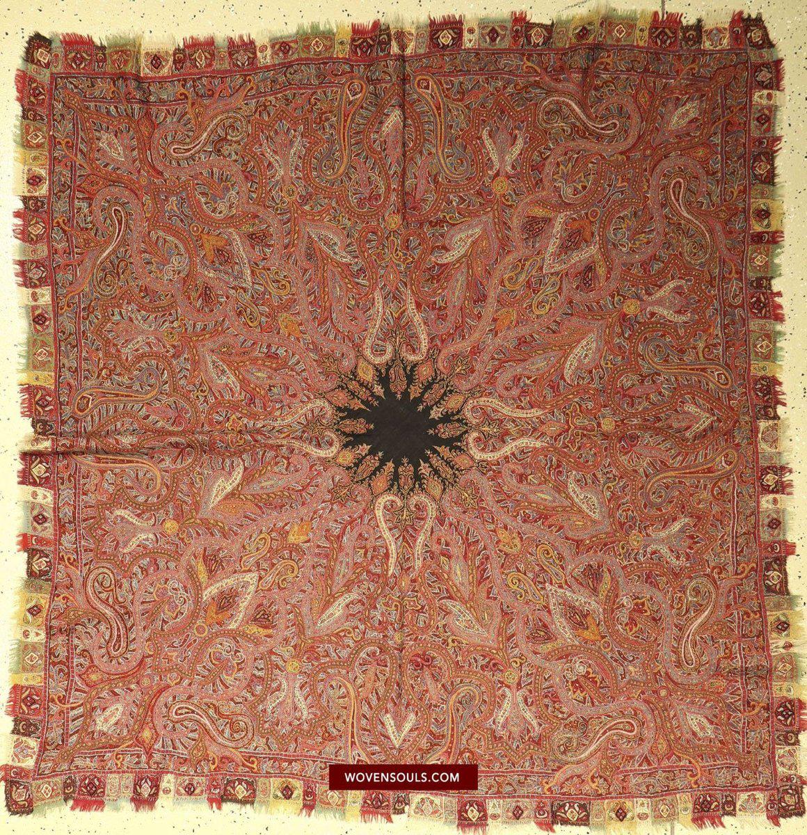 1525 Superb Antique Persian Kerman Embroidered Wool Shawl-WOVENSOULS-Antique-Vintage-Textiles-Art-Decor