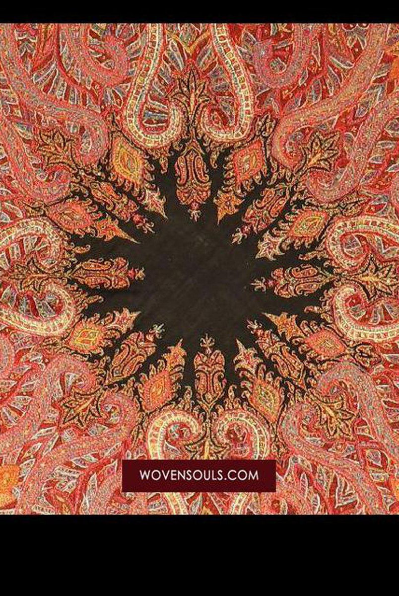 1525 Superb Antique Persian Kerman Embroidered Wool Shawl-WOVENSOULS-Antique-Vintage-Textiles-Art-Decor