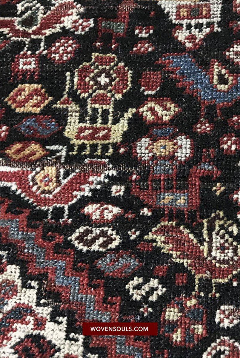 1526 Antique Khamse Bird Rug-WOVENSOULS-Antique-Vintage-Textiles-Art-Decor