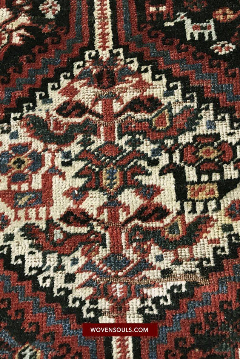 1526 Antique Khamse Bird Rug-WOVENSOULS-Antique-Vintage-Textiles-Art-Decor