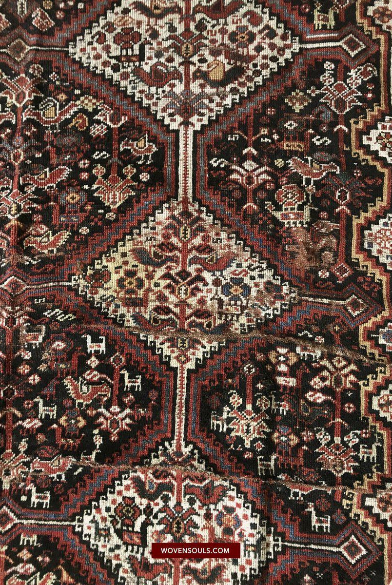1526 Antique Khamse Bird Rug-WOVENSOULS-Antique-Vintage-Textiles-Art-Decor