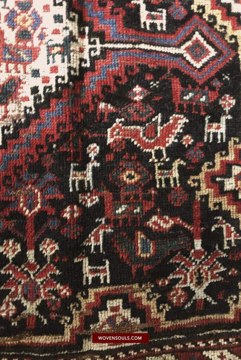 1526 Antique Khamse Bird Rug-WOVENSOULS-Antique-Vintage-Textiles-Art-Decor