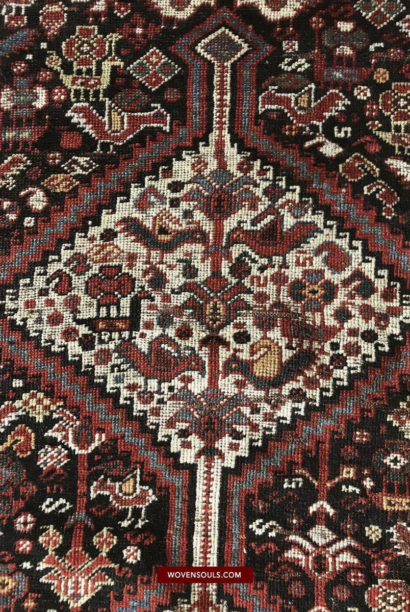 1526 Antique Khamse Bird Rug-WOVENSOULS-Antique-Vintage-Textiles-Art-Decor