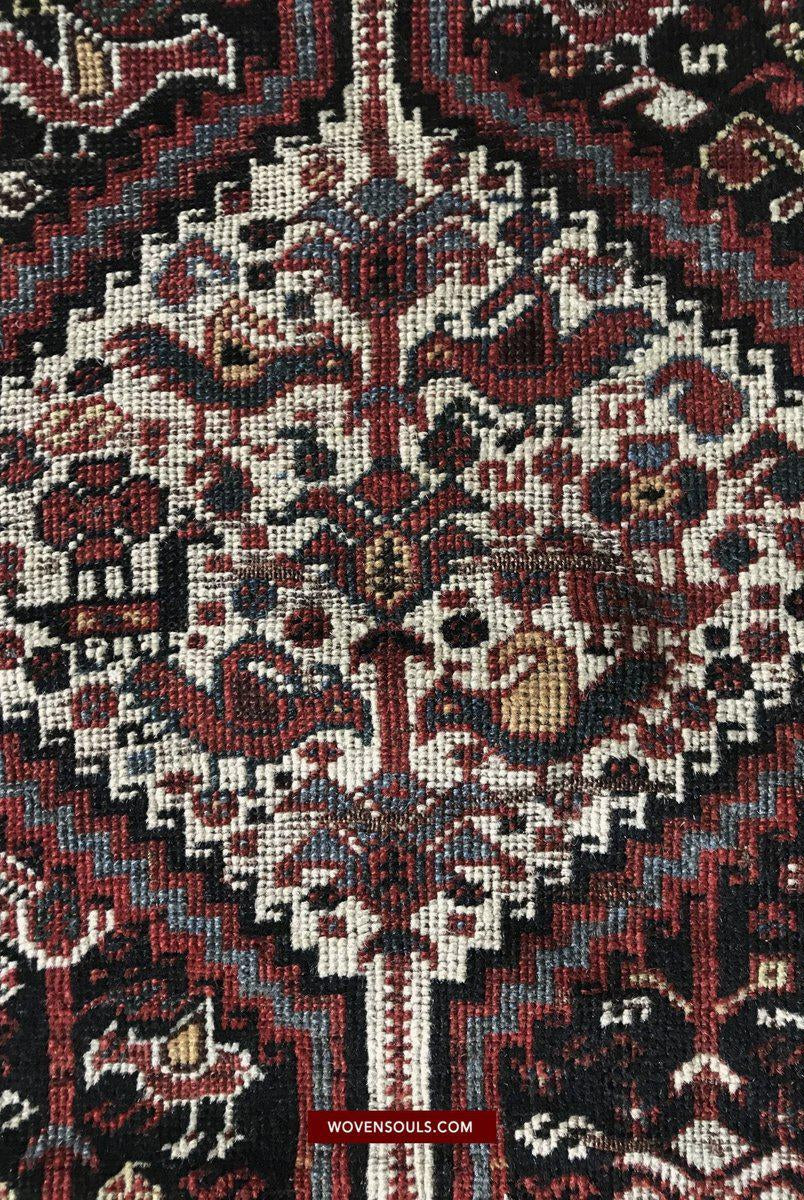1526 Antique Khamse Bird Rug-WOVENSOULS-Antique-Vintage-Textiles-Art-Decor