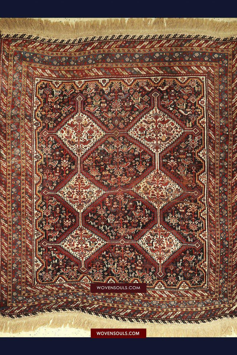 1526 Antique Khamse Bird Rug-WOVENSOULS-Antique-Vintage-Textiles-Art-Decor