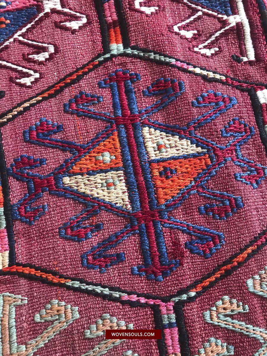 1527 Vintage Anatolian Embroidered Cicim Kilim Rug-WOVENSOULS-Antique-Vintage-Textiles-Art-Decor