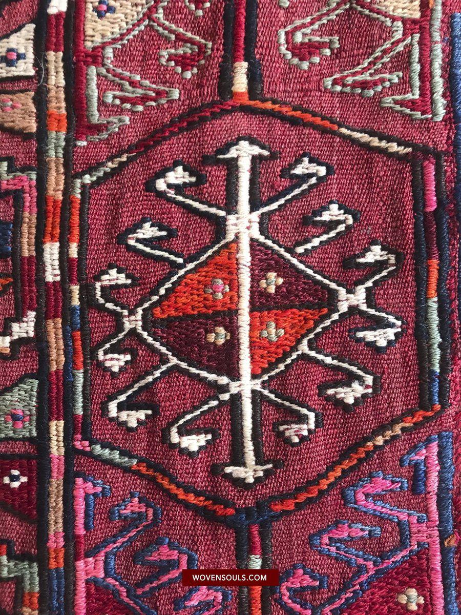1527 Vintage Anatolian Embroidered Cicim Kilim Rug-WOVENSOULS-Antique-Vintage-Textiles-Art-Decor
