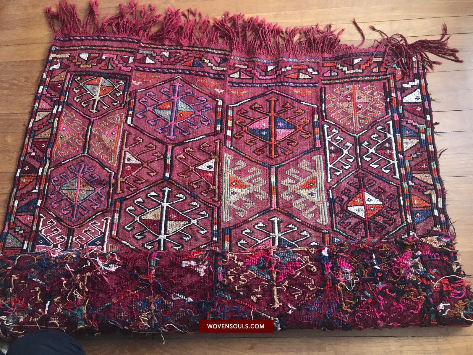 1527 Vintage Anatolian Embroidered Cicim Kilim Rug-WOVENSOULS-Antique-Vintage-Textiles-Art-Decor