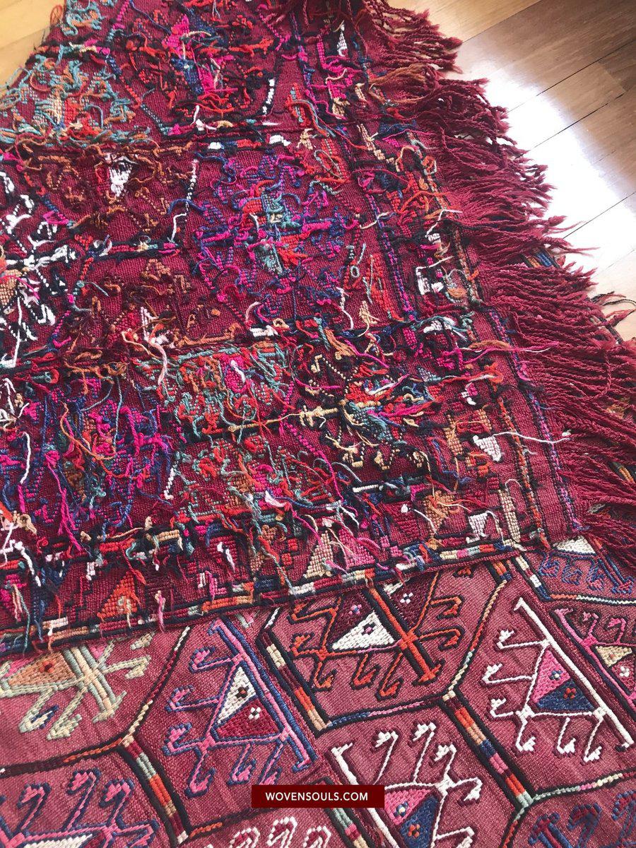 1527 Vintage Anatolian Embroidered Cicim Kilim Rug-WOVENSOULS-Antique-Vintage-Textiles-Art-Decor