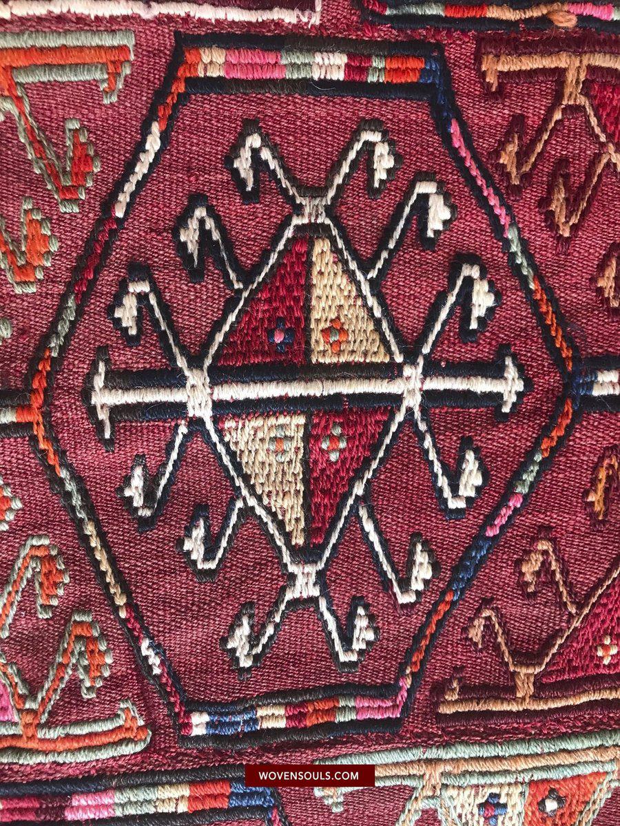 1527 Vintage Anatolian Embroidered Cicim Kilim Rug-WOVENSOULS-Antique-Vintage-Textiles-Art-Decor