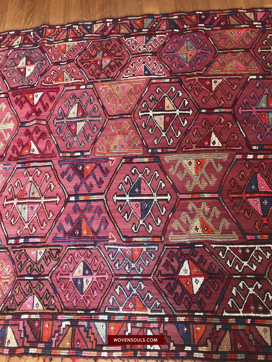 1527 Vintage Anatolian Embroidered Cicim Kilim Rug-WOVENSOULS-Antique-Vintage-Textiles-Art-Decor