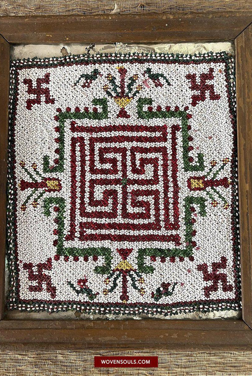 1537 Old Jain Ceremonial Saathiyo Indian Art Beadwork-WOVENSOULS-Antique-Vintage-Textiles-Art-Decor