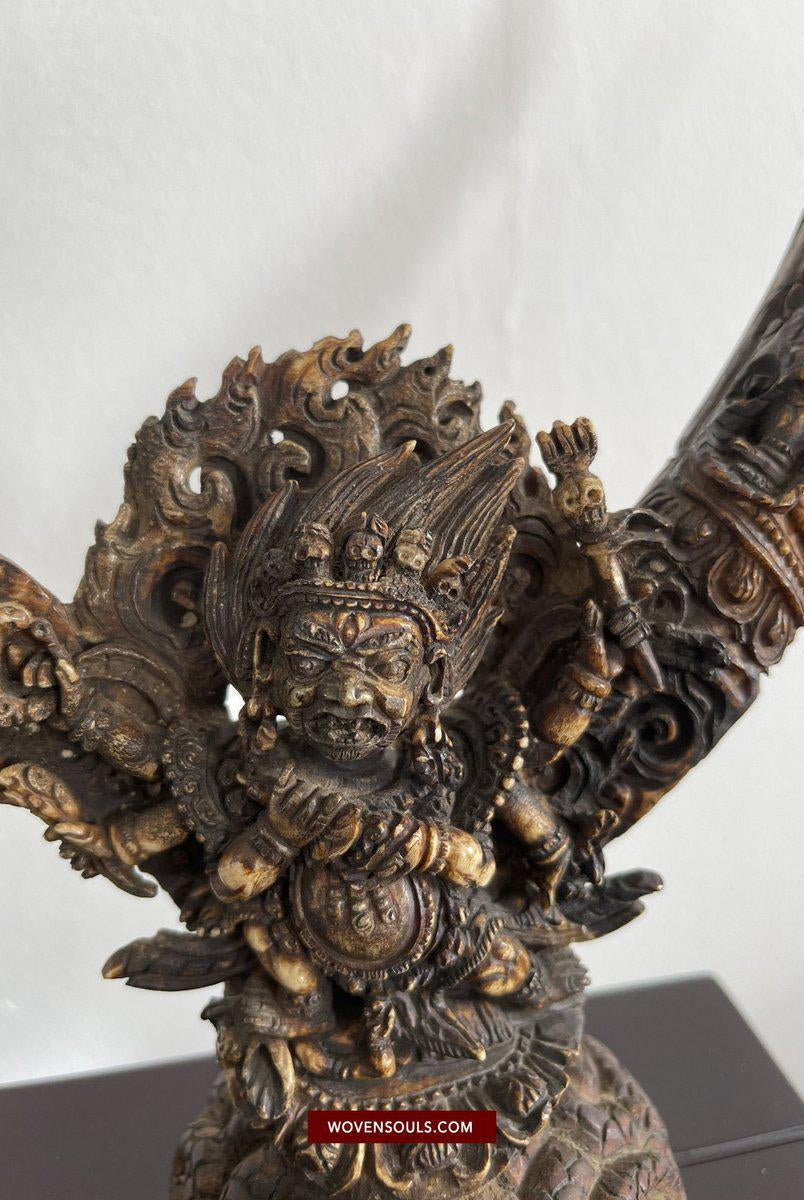 1543 Antike tantrische Ritual-buddhistische sechsarmige Mahakala-Himalaya-Kunst-WOVENSOULS-Antike-Vintage-Textilien-Kunst-Dekor