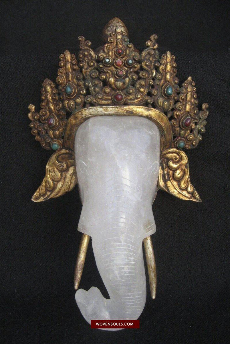 1544 Old Himalayan Crystal Elephant Godhead Ganesh TSOG DAK-WOVENSOULS-Antique-Vintage-Textiles-Art-Decor