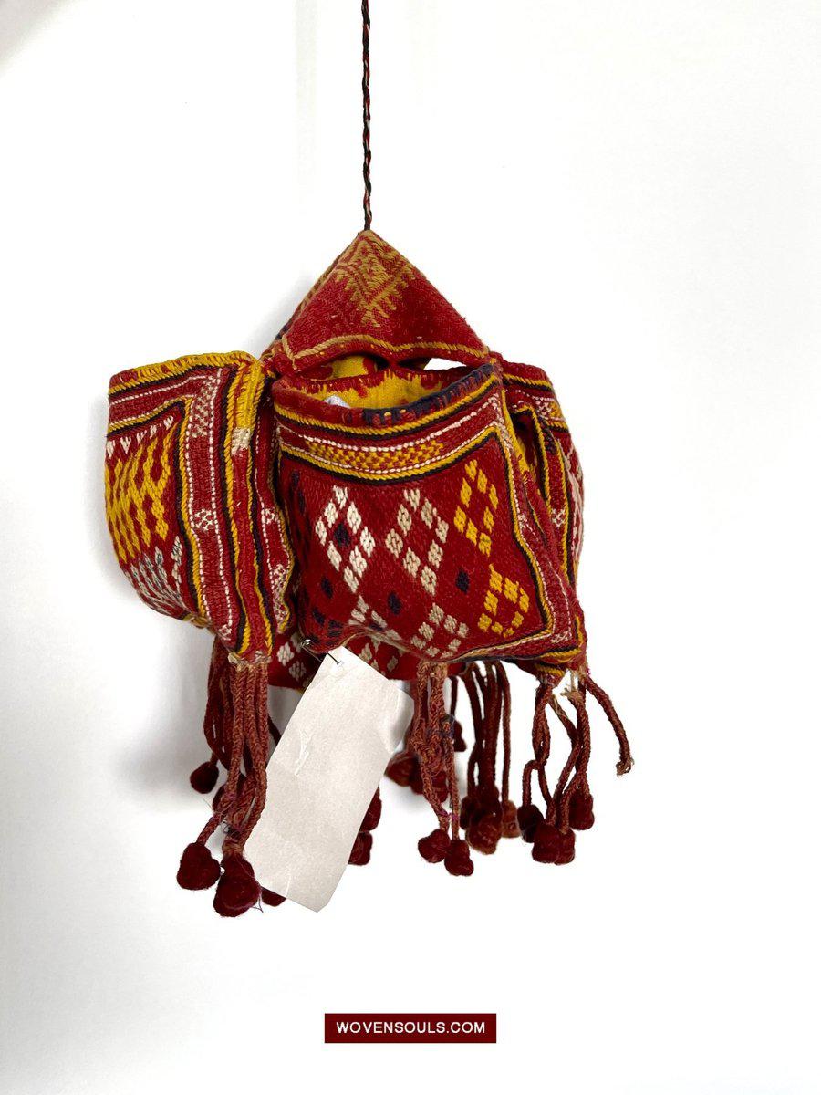 1549 Vintage Banjara Hanging Pouch - unusual format-WOVENSOULS-Antique-Vintage-Textiles-Art-Decor