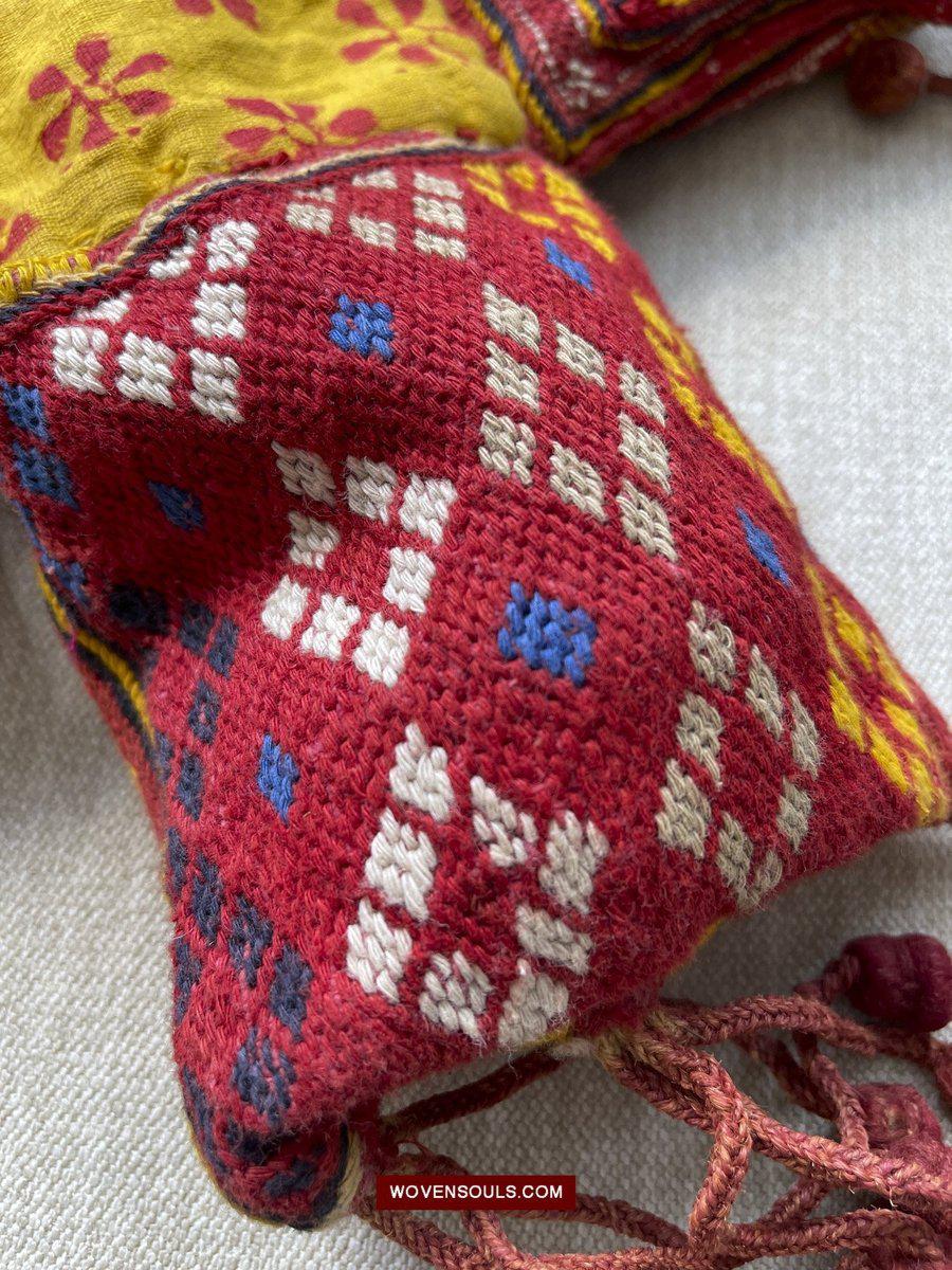1549 Vintage Banjara Hanging Pouch - unusual format-WOVENSOULS-Antique-Vintage-Textiles-Art-Decor