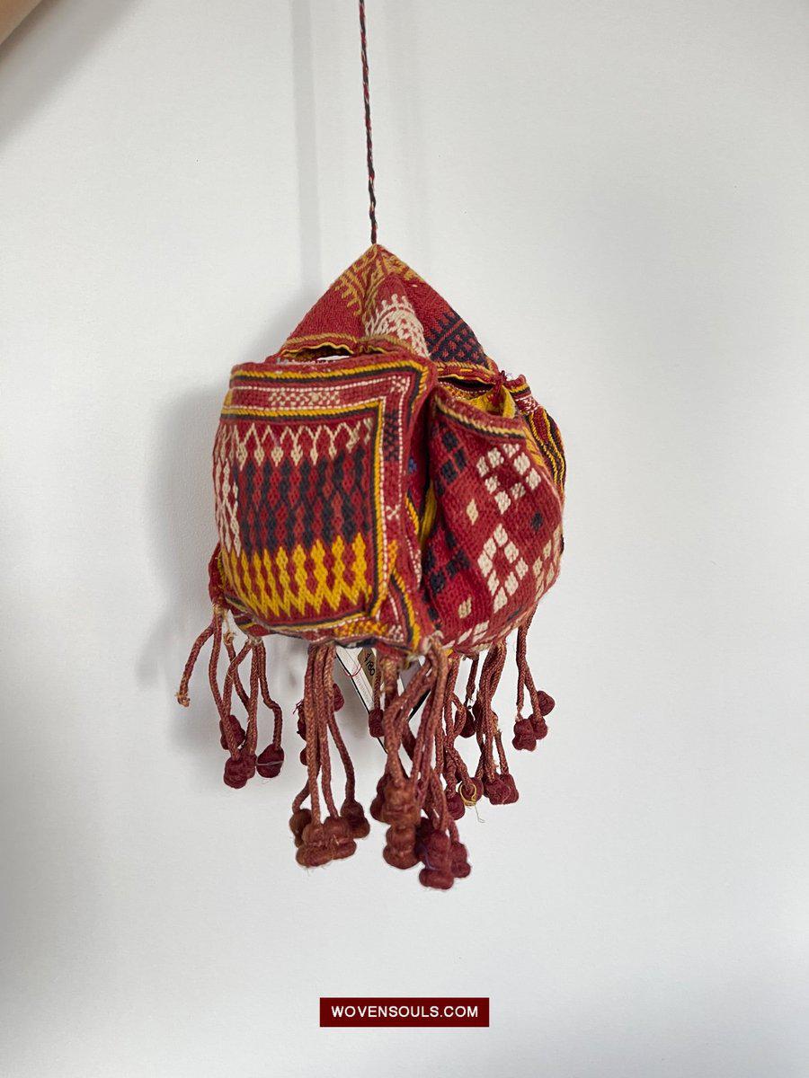 1549 Vintage Banjara Hanging Pouch - unusual format-WOVENSOULS-Antique-Vintage-Textiles-Art-Decor