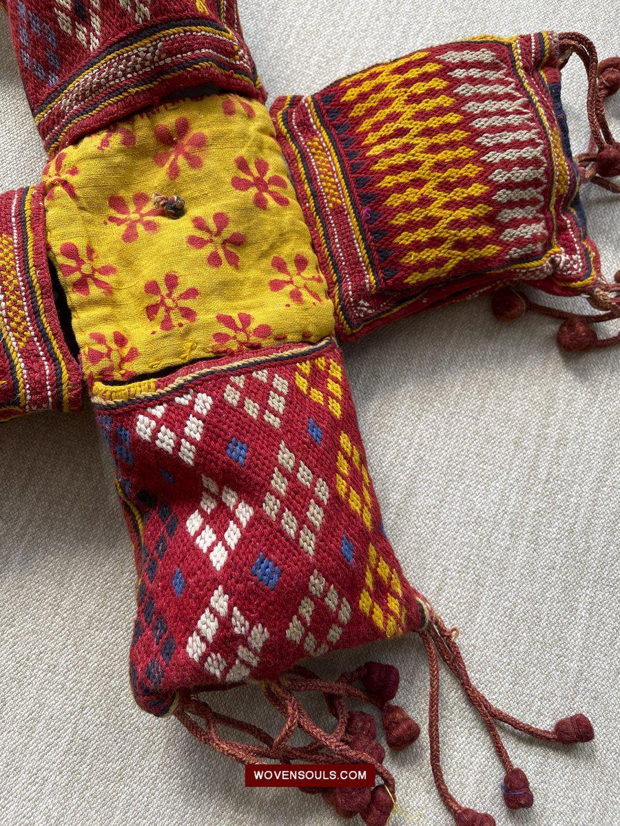 1549 Vintage Banjara Hanging Pouch - unusual format-WOVENSOULS-Antique-Vintage-Textiles-Art-Decor