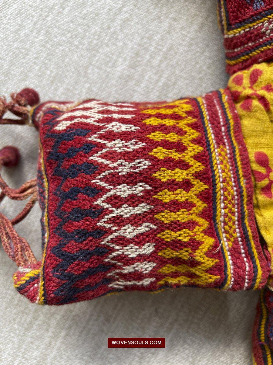 1549 Vintage Banjara Hanging Pouch - unusual format-WOVENSOULS-Antique-Vintage-Textiles-Art-Decor