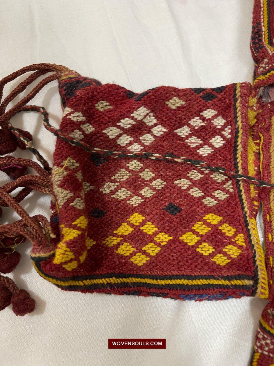 1549 Vintage Banjara Hanging Pouch - unusual format-WOVENSOULS-Antique-Vintage-Textiles-Art-Decor