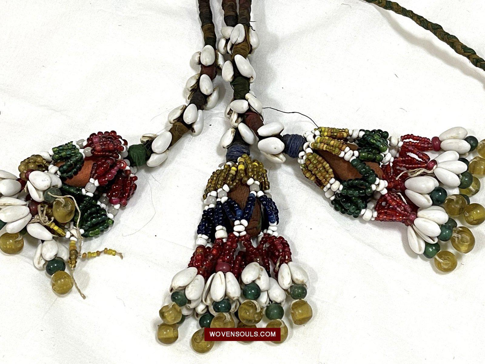 1550 Rare Vintage Beaded Tassels Tribal Hair Ornament Fumtu-WOVENSOULS-Antique-Vintage-Textiles-Art-Decor