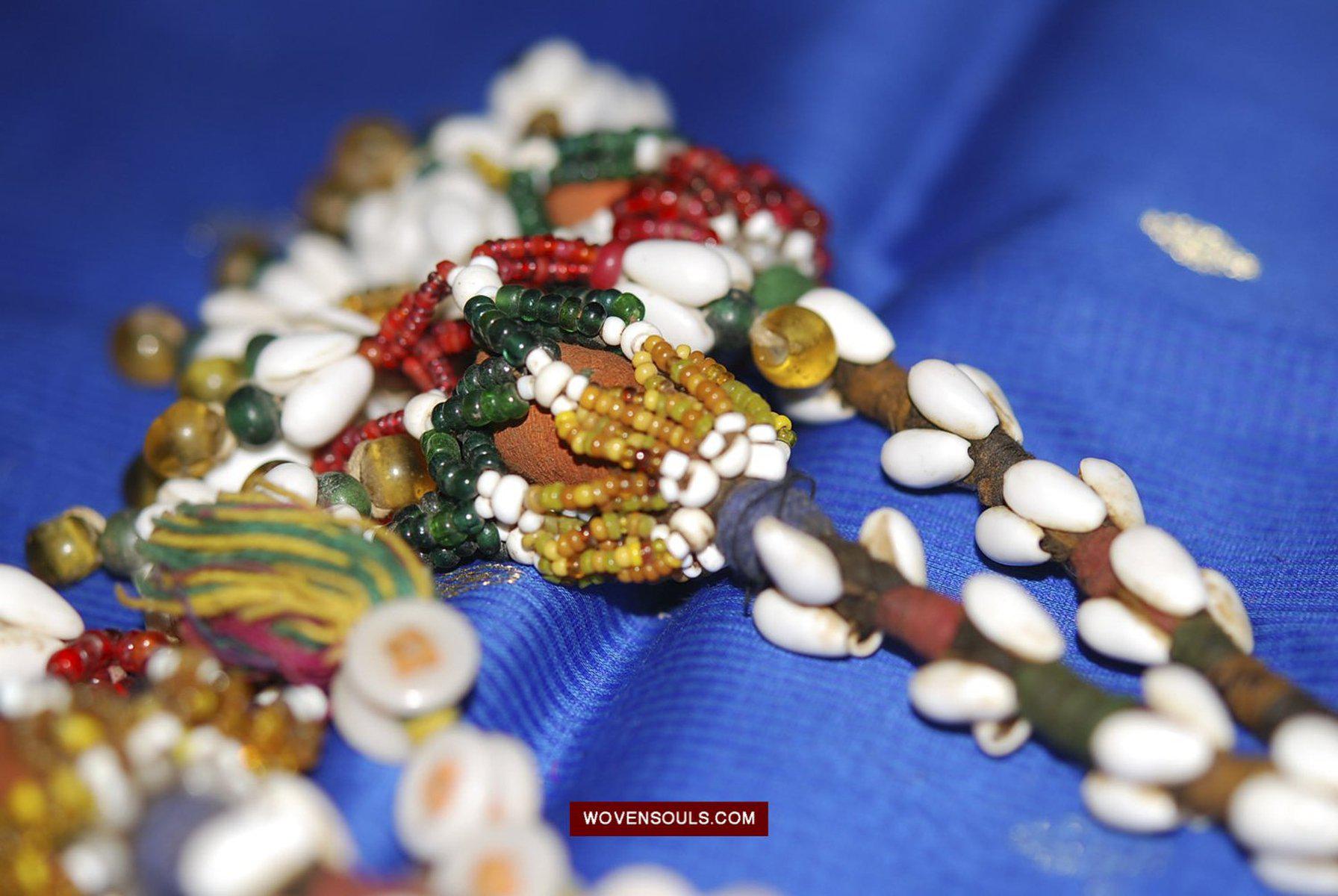 1550 Rare Vintage Beaded Tassels Tribal Hair Ornament Fumtu-WOVENSOULS-Antique-Vintage-Textiles-Art-Decor