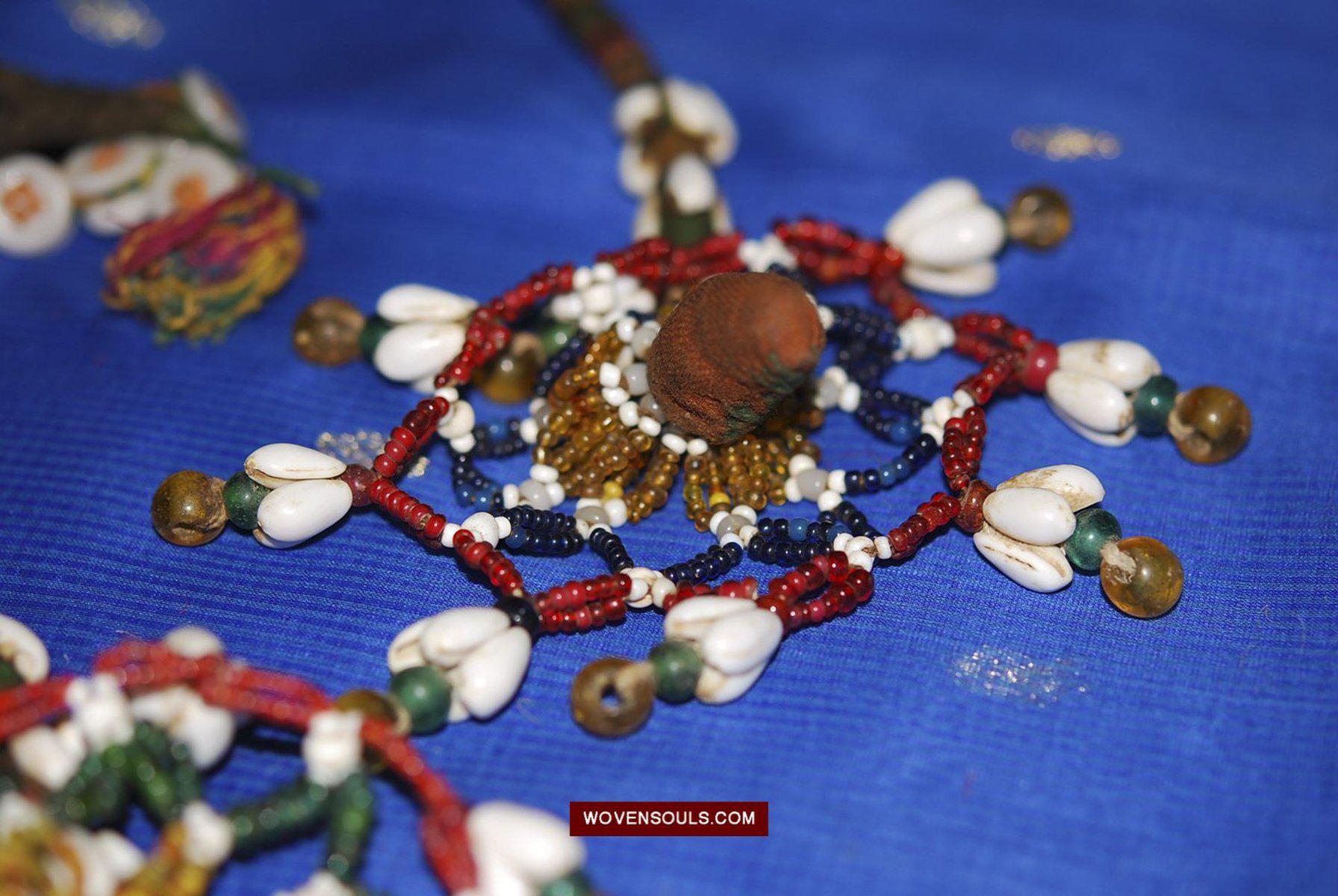 1550 Rare Vintage Beaded Tassels Tribal Hair Ornament Fumtu-WOVENSOULS-Antique-Vintage-Textiles-Art-Decor