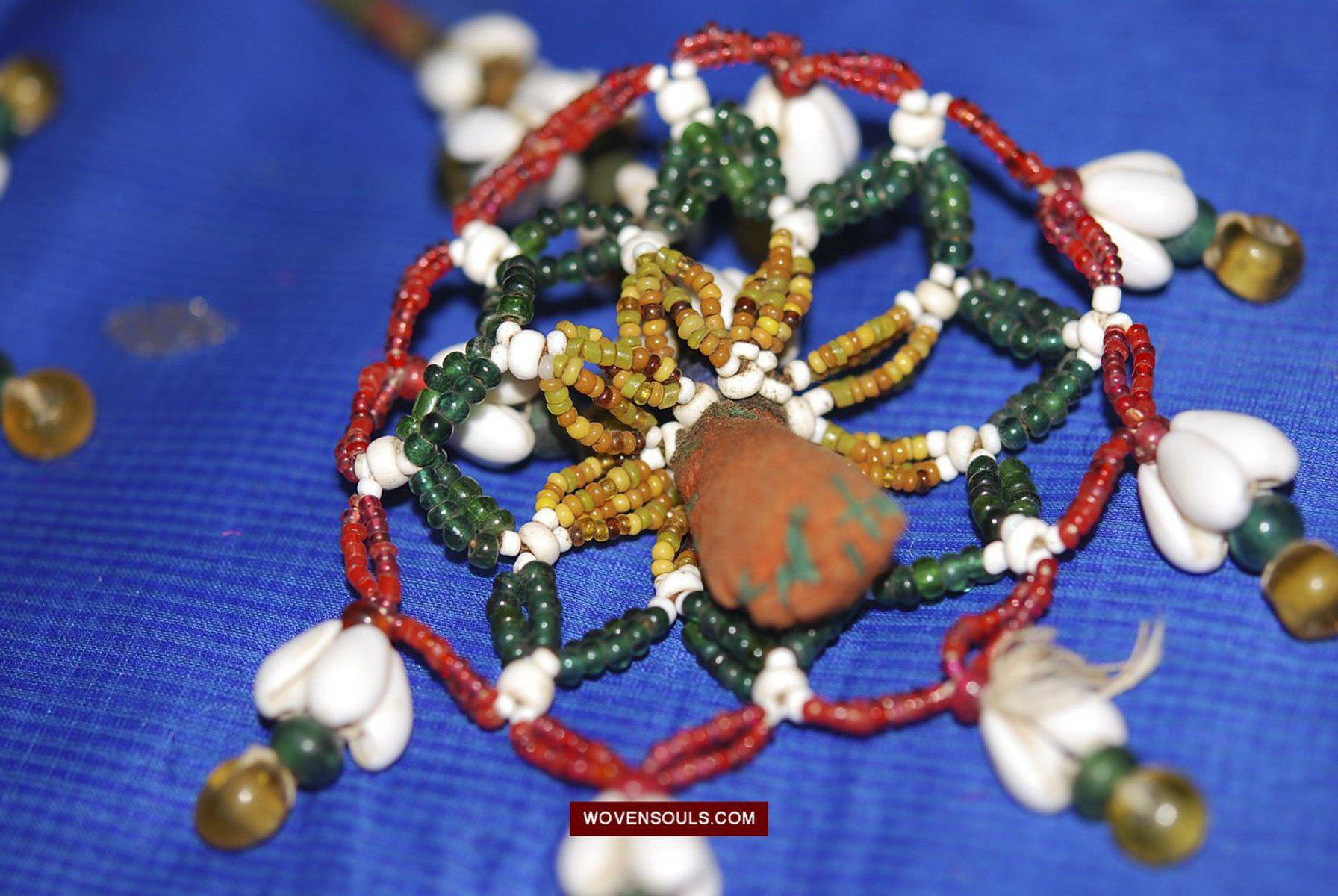 1550 Rare Vintage Beaded Tassels Tribal Hair Ornament Fumtu-WOVENSOULS-Antique-Vintage-Textiles-Art-Decor