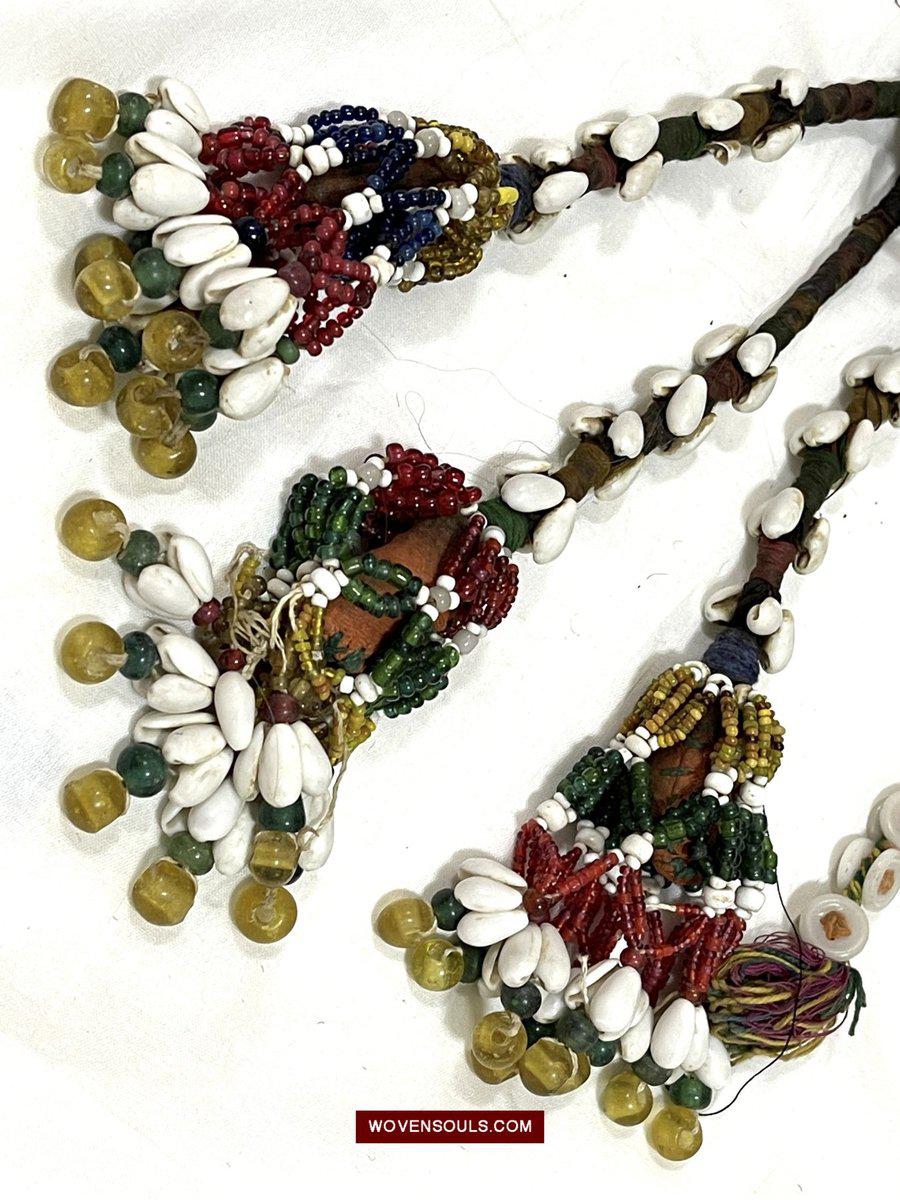 1550 Rare Vintage Beaded Tassels Tribal Hair Ornament Fumtu-WOVENSOULS-Antique-Vintage-Textiles-Art-Decor