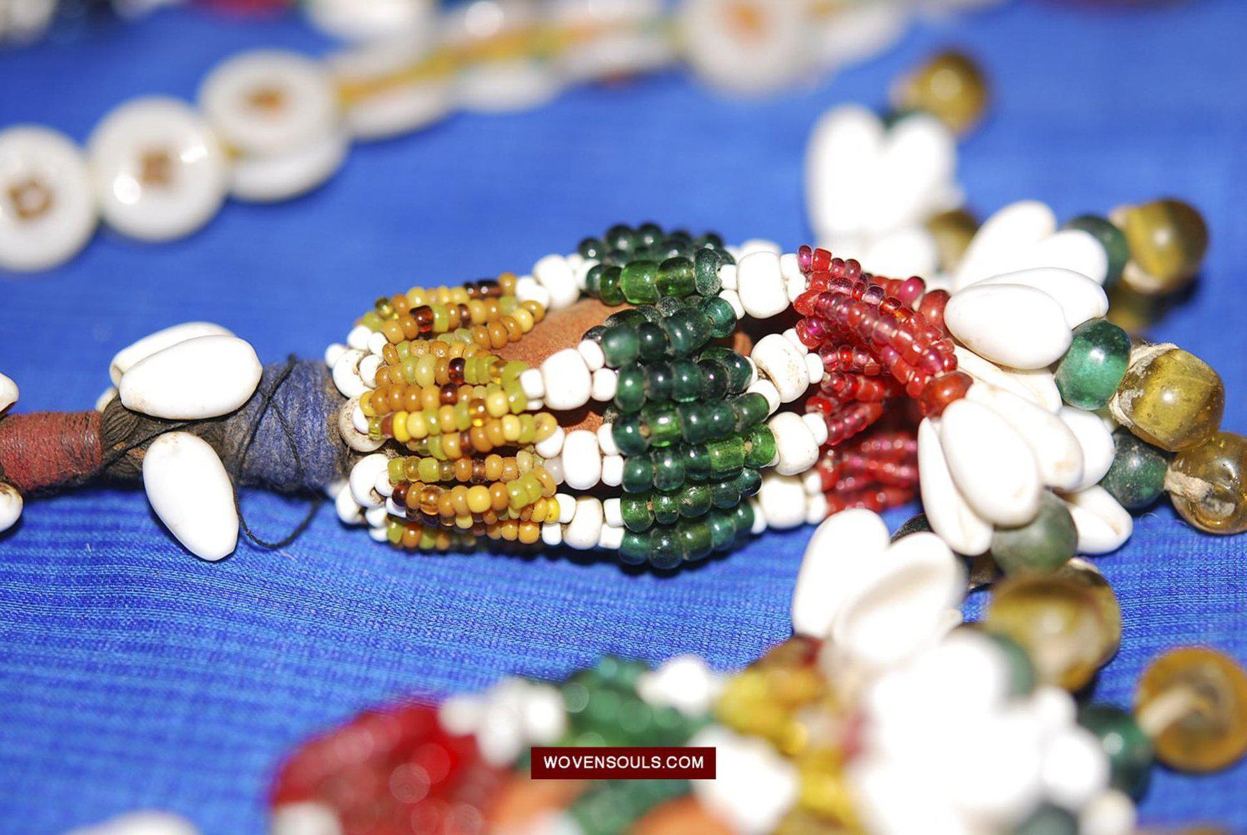 1550 Rare Vintage Beaded Tassels Tribal Hair Ornament Fumtu-WOVENSOULS-Antique-Vintage-Textiles-Art-Decor