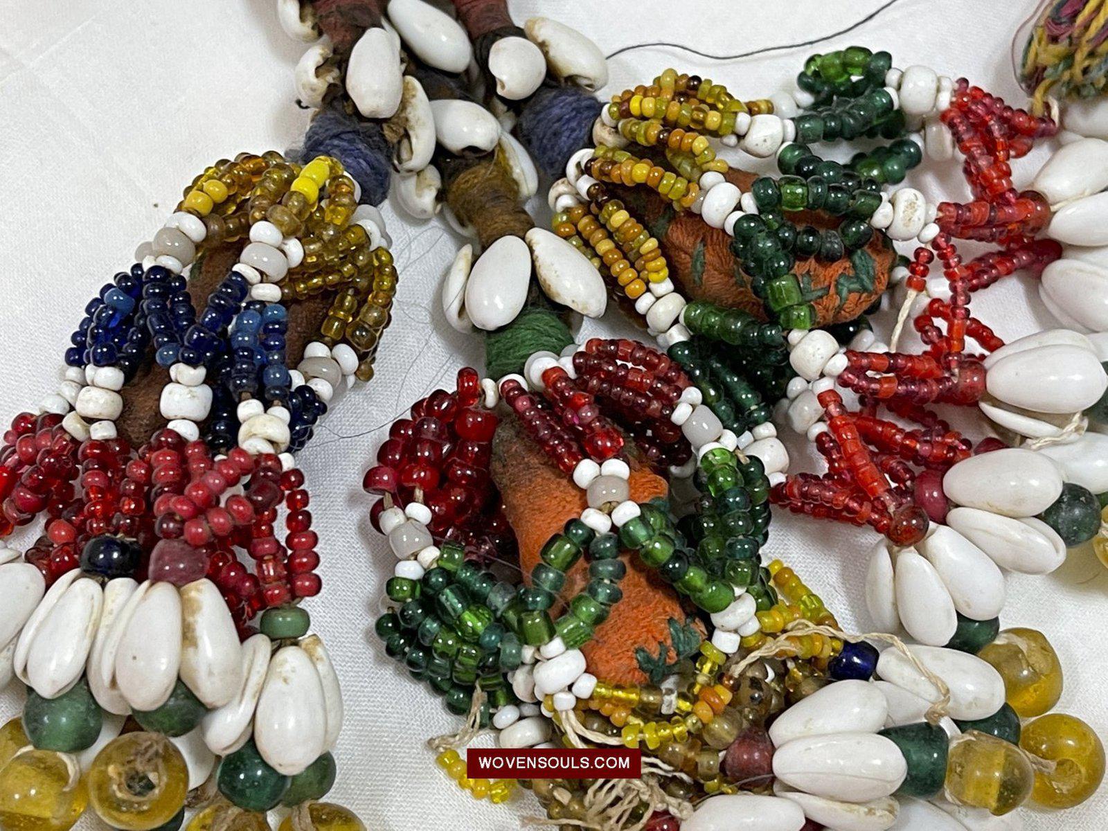 1550 Rare Vintage Beaded Tassels Tribal Hair Ornament Fumtu-WOVENSOULS-Antique-Vintage-Textiles-Art-Decor