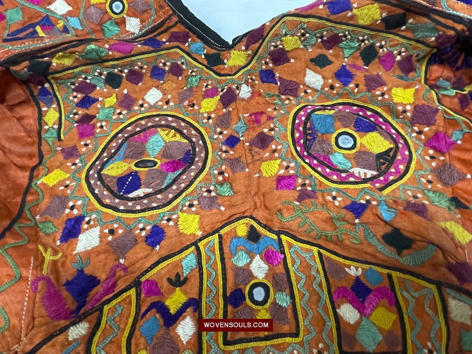 1552 Superb Choli Blouse - Vintage Rabari Embroidery on Mashru cloth Gujarat-WOVENSOULS-Antique-Vintage-Textiles-Art-Decor