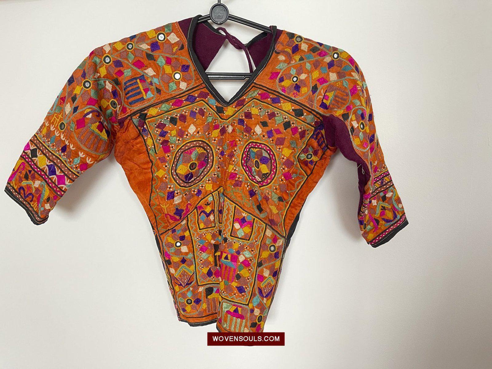 1552 Superb Choli Blouse - Vintage Rabari Embroidery on Mashru cloth Gujarat-WOVENSOULS-Antique-Vintage-Textiles-Art-Decor