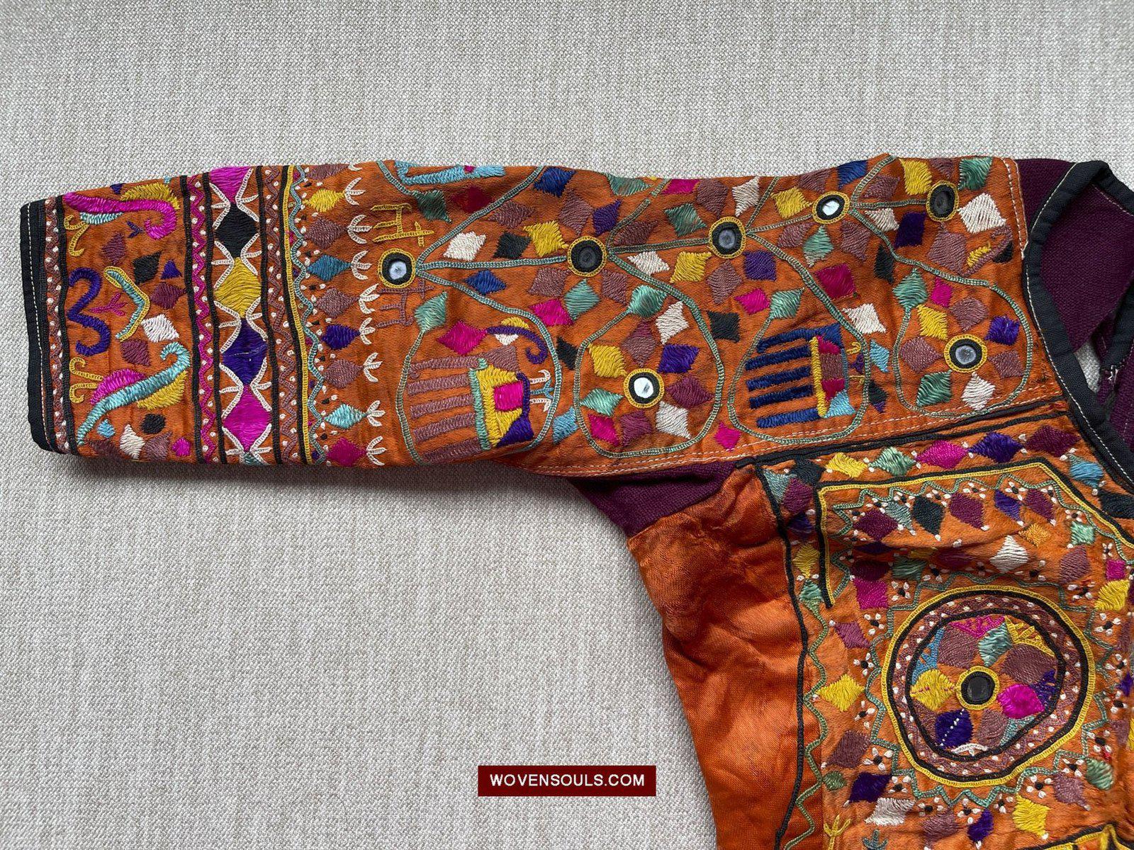 1552 Superb Choli Blouse - Vintage Rabari Embroidery on Mashru cloth Gujarat-WOVENSOULS-Antique-Vintage-Textiles-Art-Decor