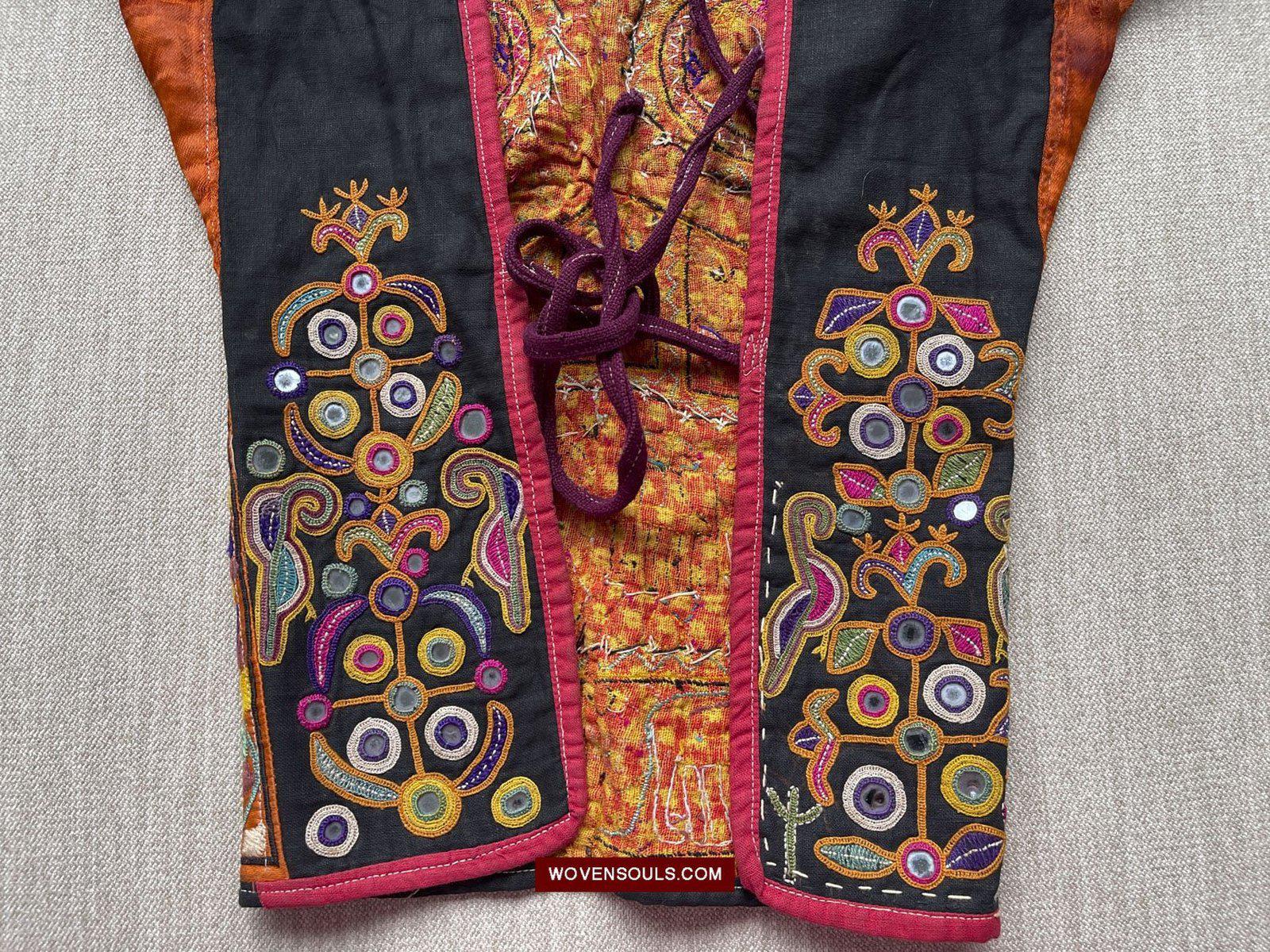 1552 Superb Choli Blouse - Vintage Rabari Embroidery on Mashru cloth Gujarat-WOVENSOULS-Antique-Vintage-Textiles-Art-Decor