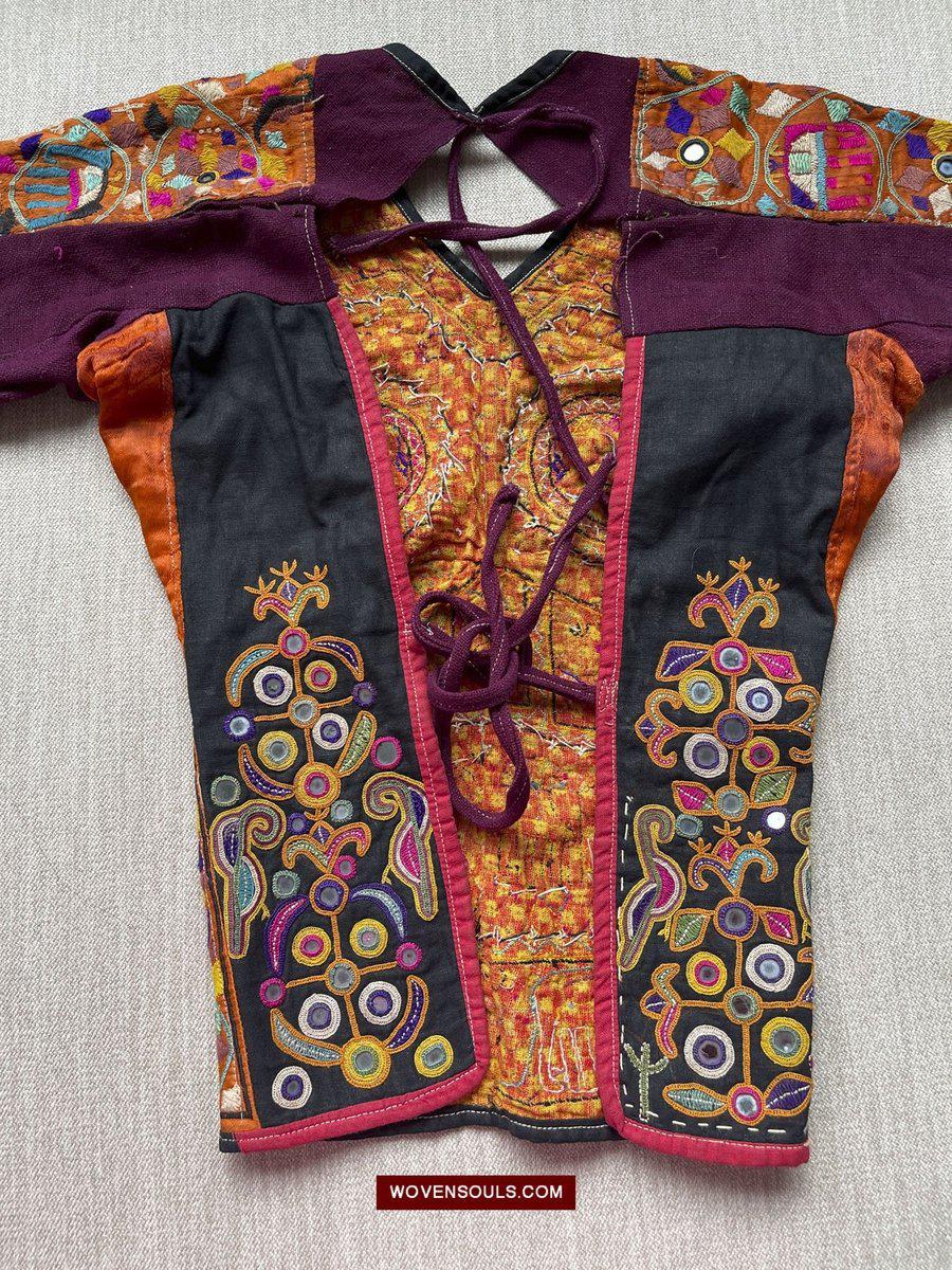 1552 Superb Choli Blouse - Vintage Rabari Embroidery on Mashru cloth Gujarat-WOVENSOULS-Antique-Vintage-Textiles-Art-Decor