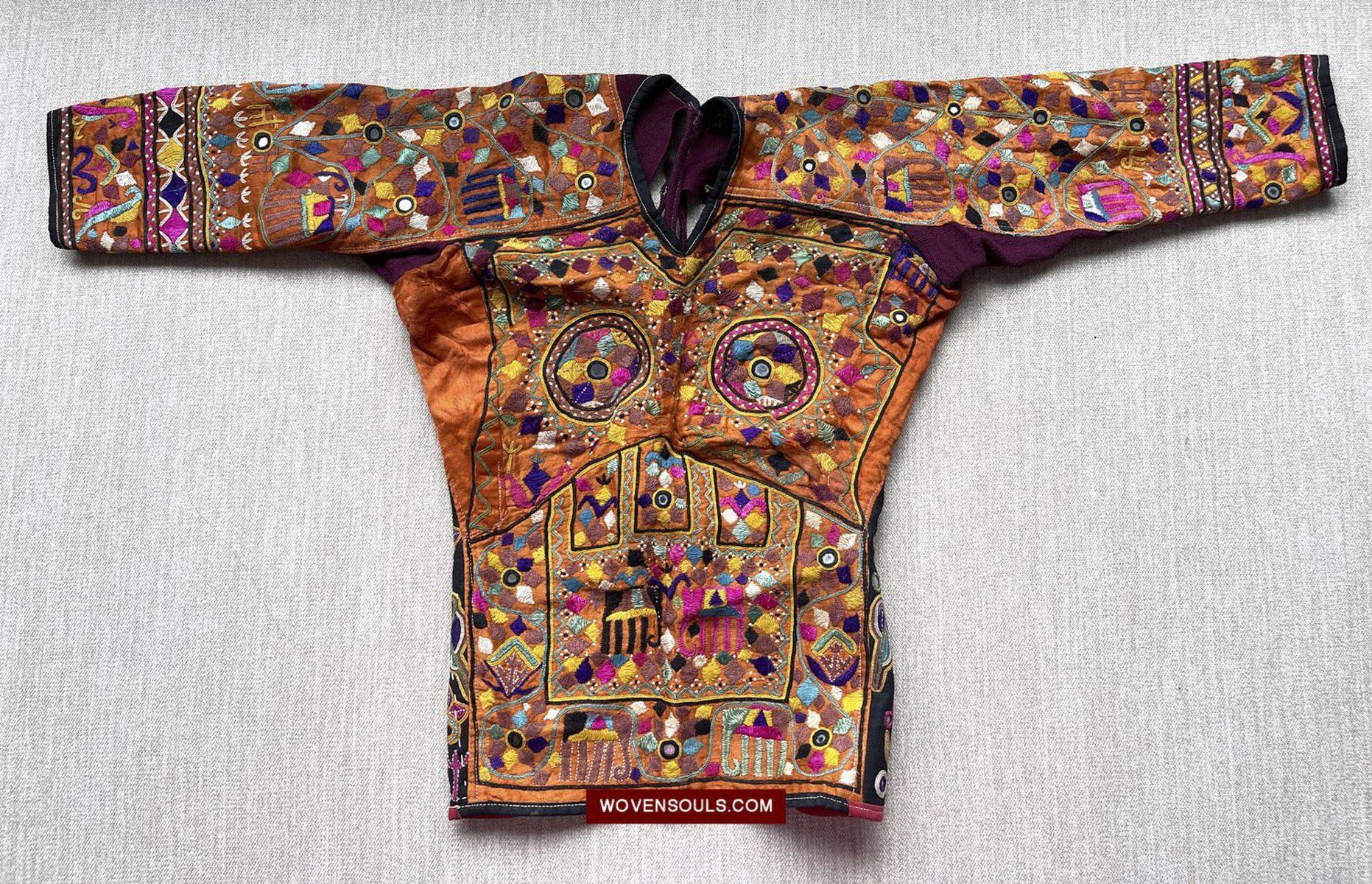 1552 Superb Choli Blouse - Vintage Rabari Embroidery on Mashru cloth Gujarat-WOVENSOULS-Antique-Vintage-Textiles-Art-Decor