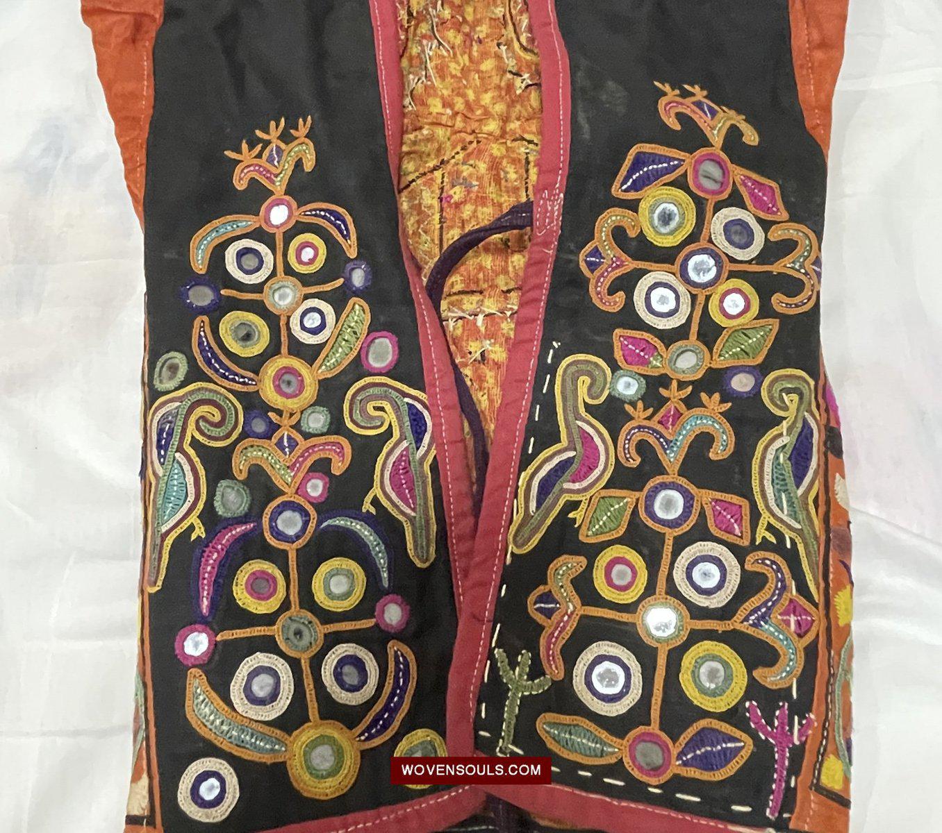 1552 Superb Choli Blouse - Vintage Rabari Embroidery on Mashru cloth Gujarat-WOVENSOULS-Antique-Vintage-Textiles-Art-Decor